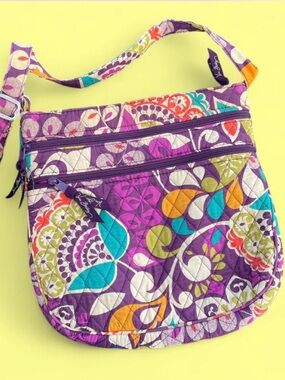 Vera Bradley Plum Crazy Purple Quilted Crossbody bag purse Floral Pattern